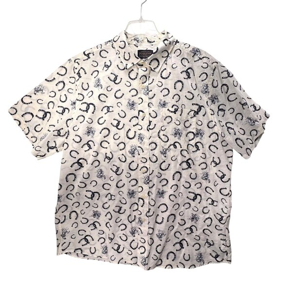 Pendleton Mens XL Short Sleeve Shirt Horseshoe Cowboy Rodeo Bronco Print Collar - Picture 1 of 13